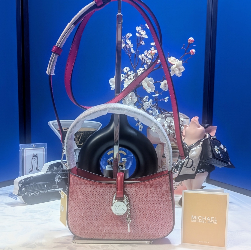 Michael Kors Pink Sequin Shoulder Bag with Gunmetal Hardware